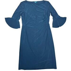 Lauren Ralph Lauren Black Bell Sleeve Ruched Sheath Cocktail Dress Size 12
